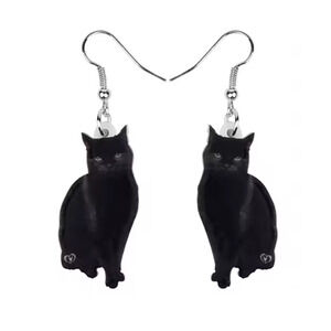 Acrylic Black Cat Dangle Earrings Birthday Christmas Gift Cat Lover